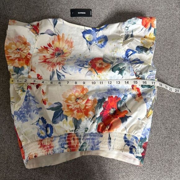 Express Floral Ruffle Sleeve Top Small - Picture 5 of 6